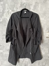 H&M Hooded Faux Suede Lightweight Jacket Pockets Waterfall Zip Floaty Tie Waist