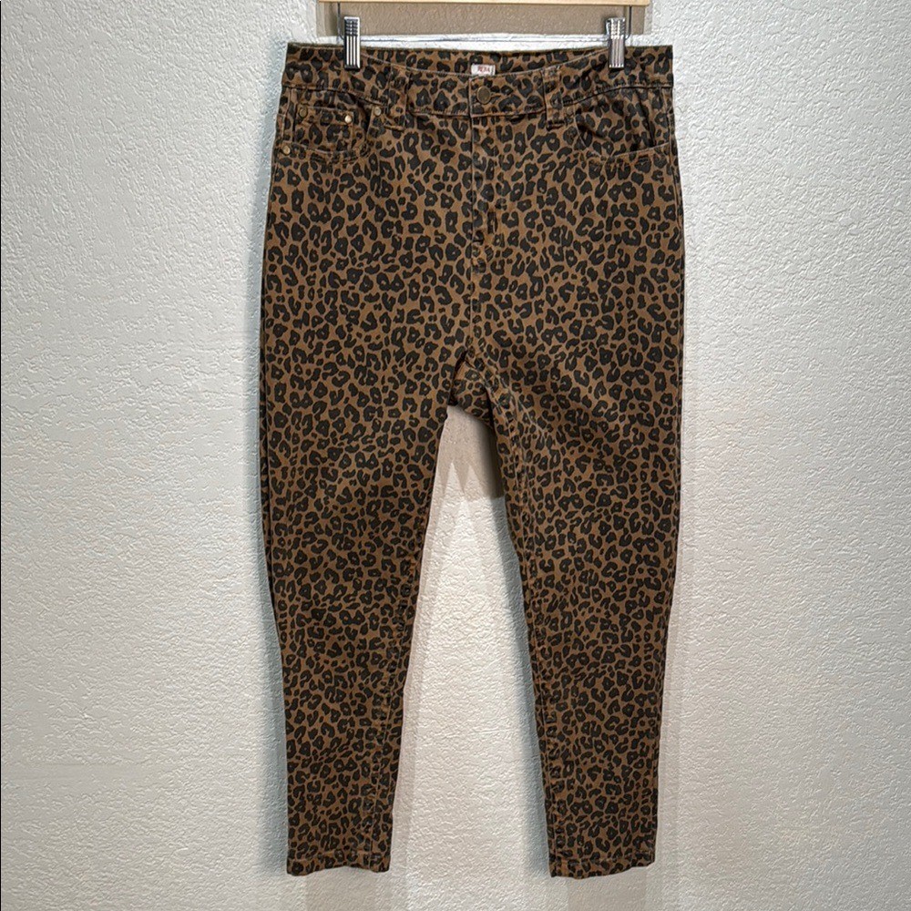 Reba Women Leopard Cheetah Print Ankle Stretch Jeans Brown and Black Size 16