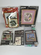 LOT of Vintage Cross Stitch Sets Kits Needlepoint Dimensions Lighthouse Tiger