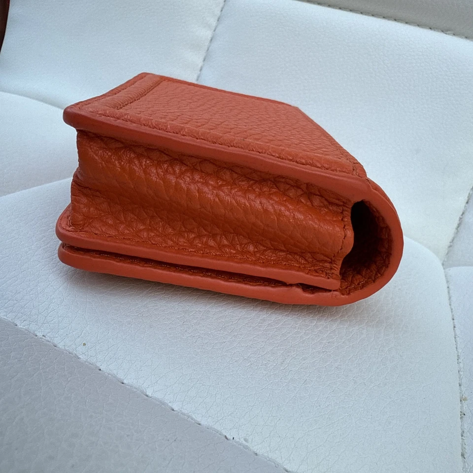 Estuche para tarjetas de crédito Tory Burch Thea de cuero naranja brillante bolsa a presión billetera Foto 4 de 4