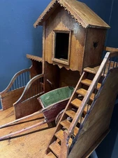 Antique Wooden Toy horse Stable,Cart 19th century scratch built diorama folk art