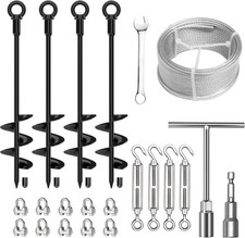 4 Pcs 18" Fully Welded Ground Anchors Shed Anchors Kit with 1/8" Galvanized Cabl