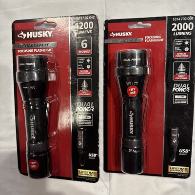#ad #ad Lot of 2 Husky Rechargeable LED Focusing Flashlight 1800 Lumens Dual Power USB $32.00