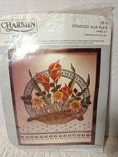 VTG Janlynn  Charmin Collection"stencil blue Plate" Crewel EmbroideryKit 16x20