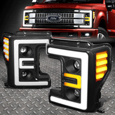 [led Drl]for 17-19 Ford F250-f550 Sd Black/amber Dual Projector Headlight Lamps