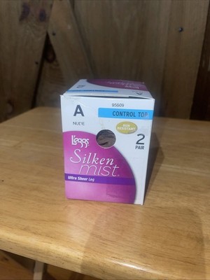 L'eggs Pantyhose Silken Mist Nude Control Top 2 Pair Size A Silky Sheer Leg