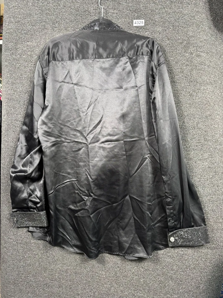 Camisa Manzini Para Hombre Talla 4XL Negra Manga Larga Cuello Abotonado Embellecida Foto 2 de 4