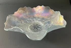 Vintage Fenton Frosted White Carnival Glass Holly & Berries Bowl 9" Wide *(CHIP)