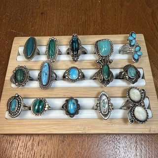 15 native american navajo jewelry STERLING SILVER /turquoise vintage ring lot (2