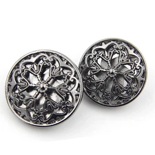 10 PCS 18mm Black Hollow Flower Metal Shank Round Shaped Sewing Button Set
