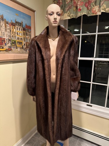Brand New 45" Long Sz 14/16 Large Chocolate Brown Full Length Mink Real Fur Coat - Picture 2 of 11