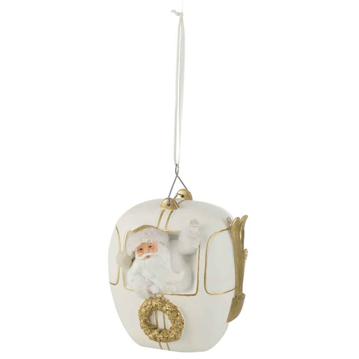 Boule de Noël téléphérique blanc et or déco chalet de montagne