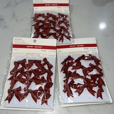  Vintage Ashland Tiny Treasures 3 Packs Of 12 Pc Red Sparkle Mini Bows NEW