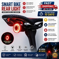 ROCKBROS Smart Bike Tail Light Rear Bicycle Lamp USB C Rechargeable Waterproof