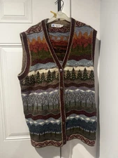 Vintage Icelandic Designs 4 Seasons Trees Wool Sweater Vest Mens L 1994