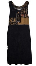 Vtg Piccalino Petites Maxi Dress Jumper PL Black Brown Floral Boho Hippie Chic 