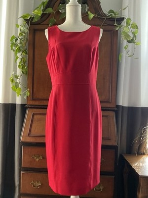 Kasper Sleeveless Sheath Dress Red Scoop Neck Zip Knee Length DR2607