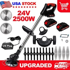 Electric Cordless Grass String Trimmer Lawn Edger Weed Wacker Cutter + 2 Battery