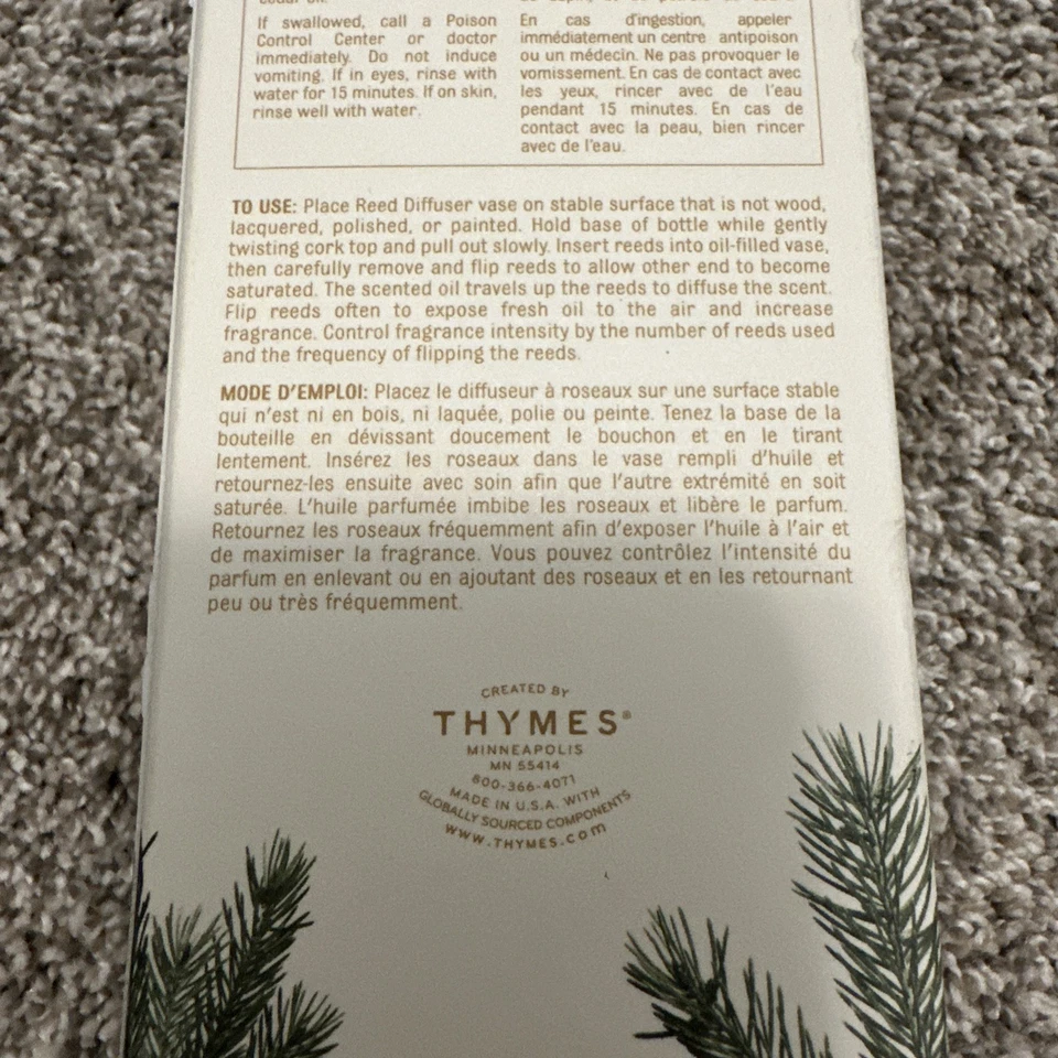 THYMES Frasier Fir Fragrance Diffuser Set 4 oz Pine Bough Design Green Reeds New - Image 3 of 4