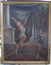 Classical Temple Dance Semi Nude c 1930s  Oil Painting 