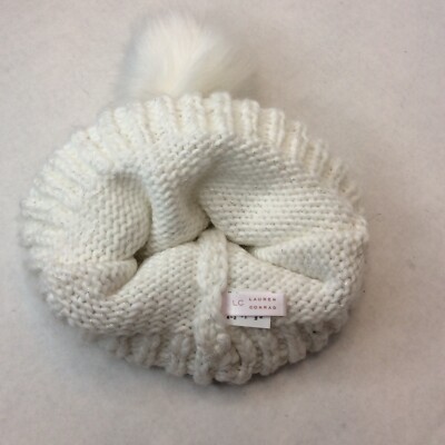 LC Lauren Conrad Womens Knit Lurex Cuff Pom Pom Beanie Cream  display picture 1