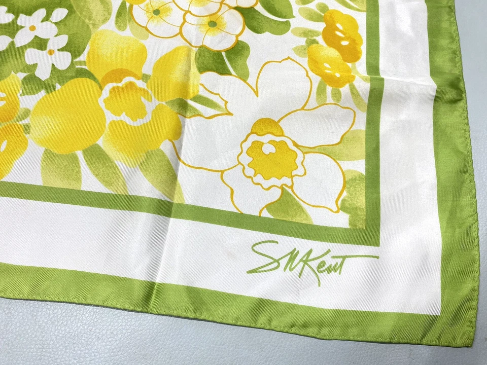 Bufanda Vintage AVON SM Kent Primavera Floral Narcisos Japón Años 70 Amarillo Verde Foto 3 de 4