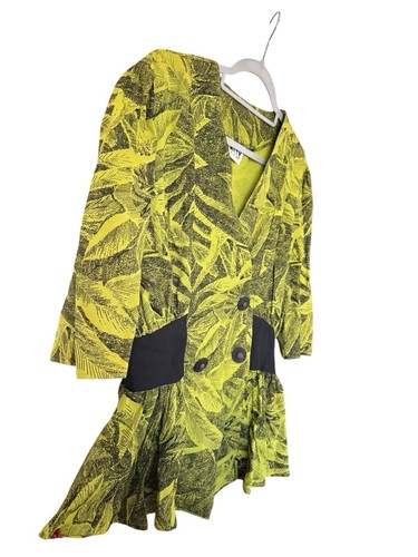 80s Vanity Fair Women's Size L Blazer Jacket, Yellow/ Black Leaf And Hemp Print - Picture 2 of 8