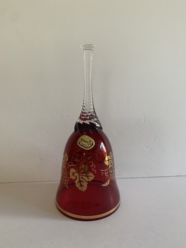 Glass Bell-Vintage Bohemian Crystal Red With Gold Accents - Picture 2 of 10