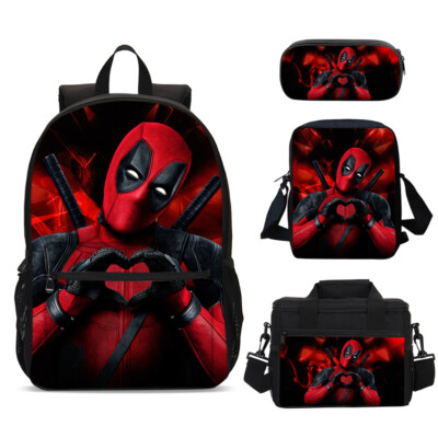 Deadpool Heart Movie Kids School Backpack Insulated Lunch Bag Pen Bag Value Lot