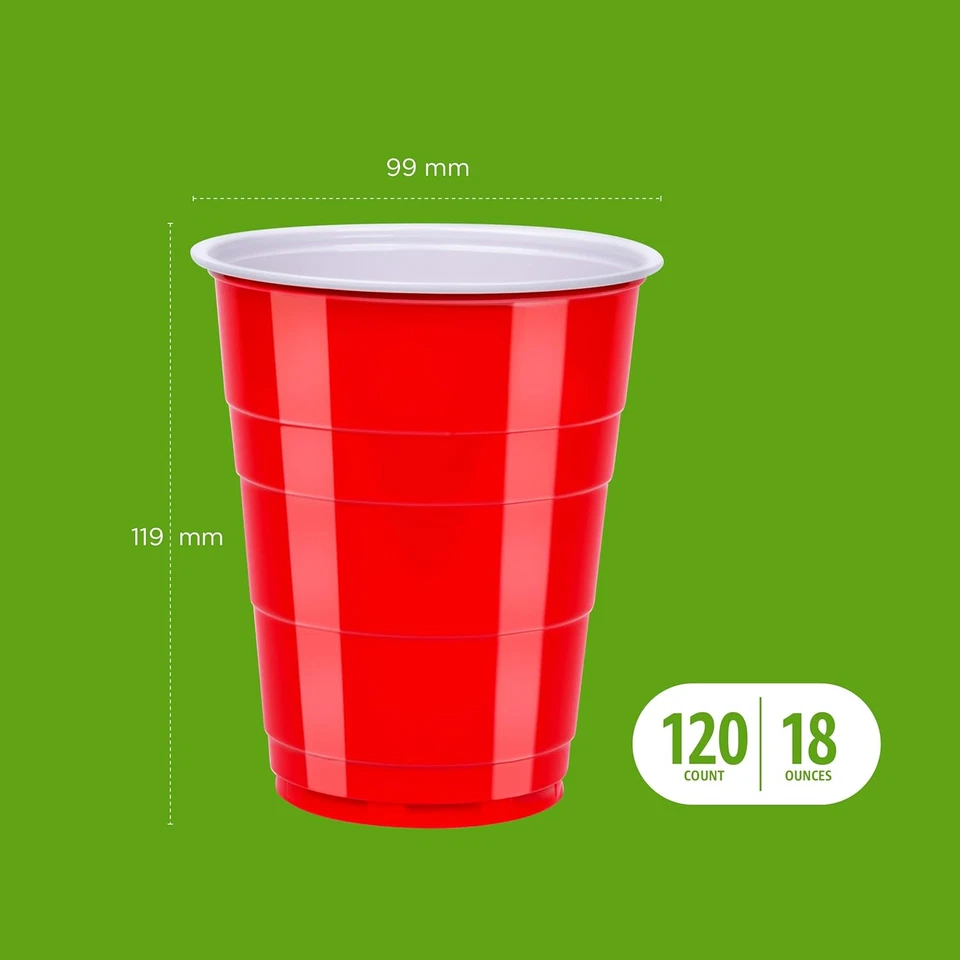 Tazas de fiesta de plástico desechables Amazon Basics, rojas, 18 oz, 120 unidades, paquete grande Foto 4 de 4
