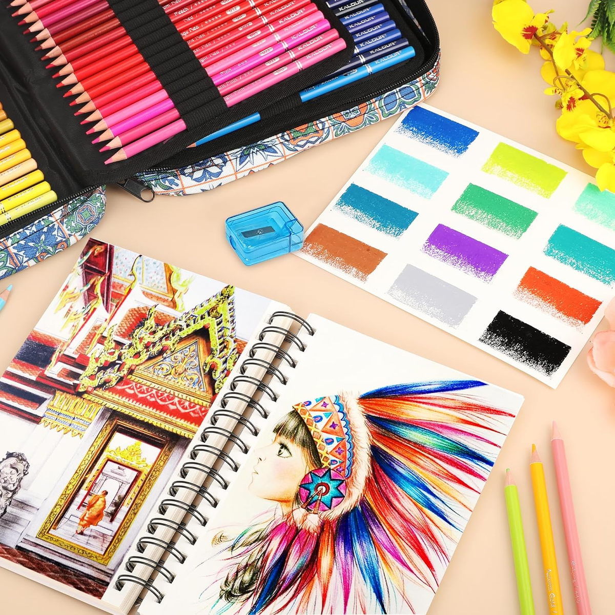 KALOUR 126 PCS Colored Pencils Set, with Coloring Books, Tutorial