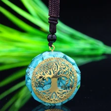 Tree Of Life Orgonite Pendant Necklace Natural Turquoise Crystal Healing Pendant