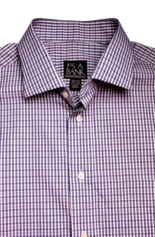 JOS A BANK DRESS SHIRT men's size 16.5-32 black burgundy white plaid NWT cotton - Image 2 of 4