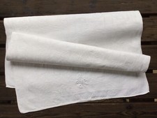 Shabby Geschirr Tuch Küche Wäsche Aussteuer Initiale Baumwolle Damast Weiß antik