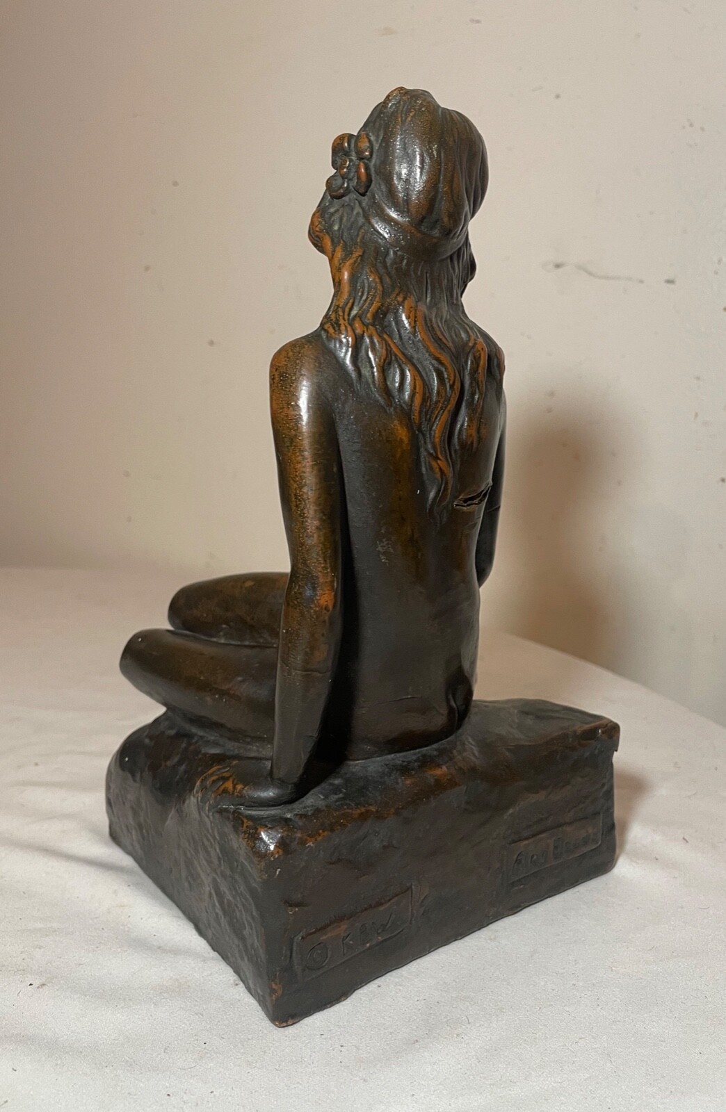 LARGE Antique KBW Kathodian Bronze Clad Nude Lady Bust Art Statue sculpture