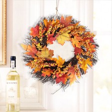 Autumn Maple Leaf Artificial Halloween Door Decor Garland Wreath w/ String Light