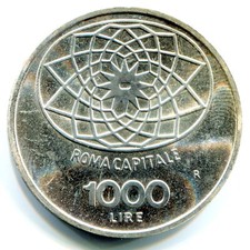 Italia 1000 lire Roma Capitale anno 1970 Argento 835/1000 14,6 grammi UNA MONETA