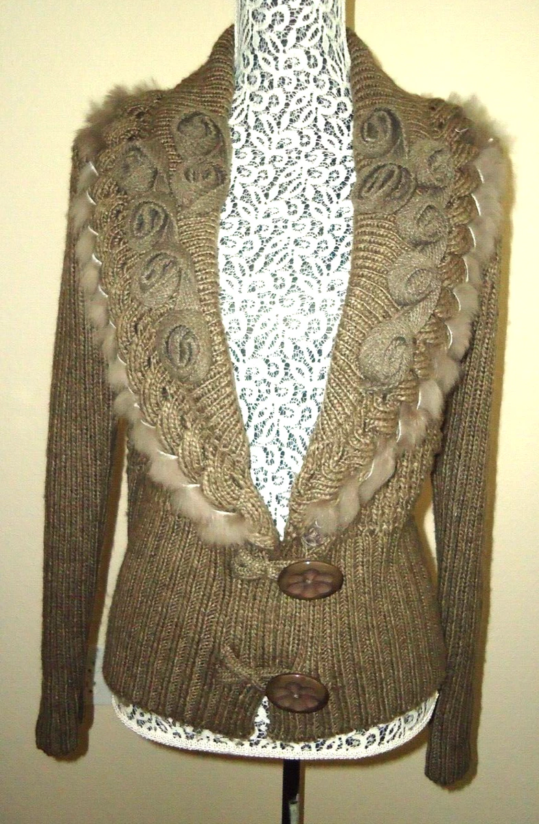 John Fashion Sweater Women s Knit Brown Natural Mink Fur 55 Wool Size M 55 Woo