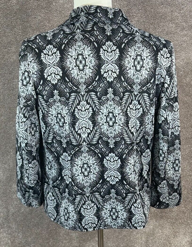 Alfred Dunner Jacket Blazer Womens 12 Black Metallic Floral Full Zip Career - Picture 6 of 10