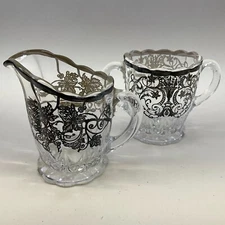 Sterling Overlay Creamer & Open Sugar Bowl w/ Handles