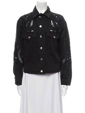 Iro Paris Black Denim Laser Cut Embroidery Jean Oversized Jacket S M FR 34