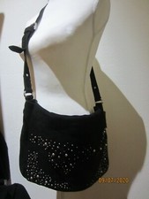 MANGO MNG BLACK GOTH/GRUNGE STUDDED GENUINE SUADE HANDBAG NEW WITH TAGS