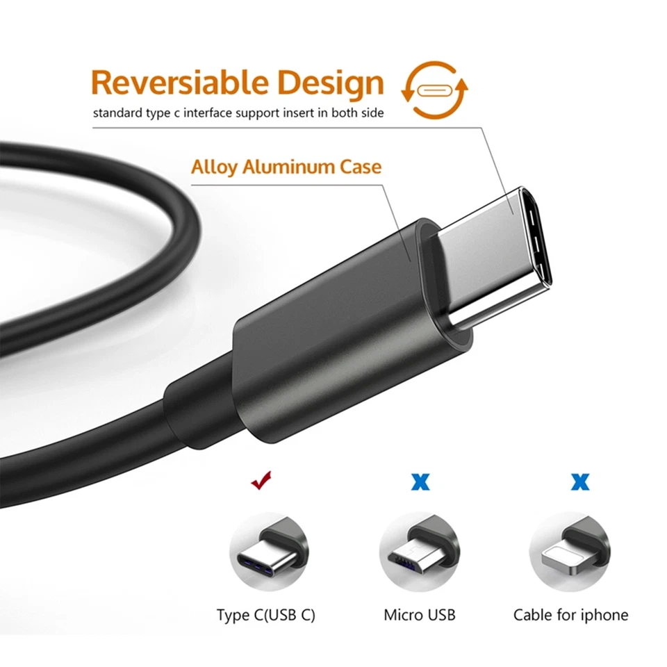 USB C Charging Cable for Samsung Note 8 9 S8 S9 S10 S10e Plus  Black Charger - Image 2 of 4