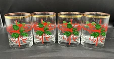 VINTAGE MCM Set Of  4  double old fashion Christmas Bar Ware  glasses