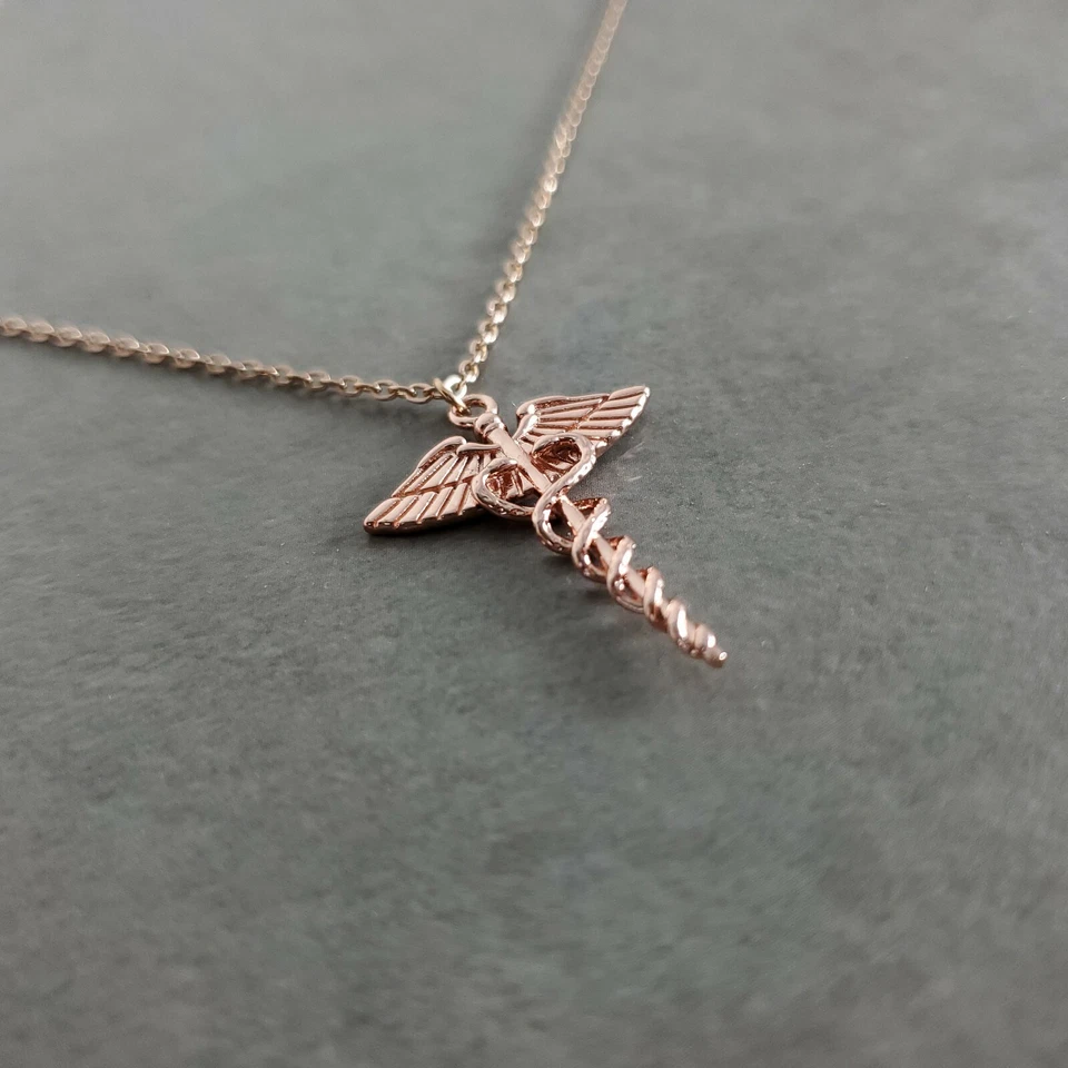 Медсестра символ розовое золото покрытием ожерелье кадуцей медицинская медсестра врач больницы - Изображение 3 из 4