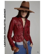 Dsquared2 Size 38 Xs 6 8 Cropped Leather Charlotte Jacket -military Style Blazer