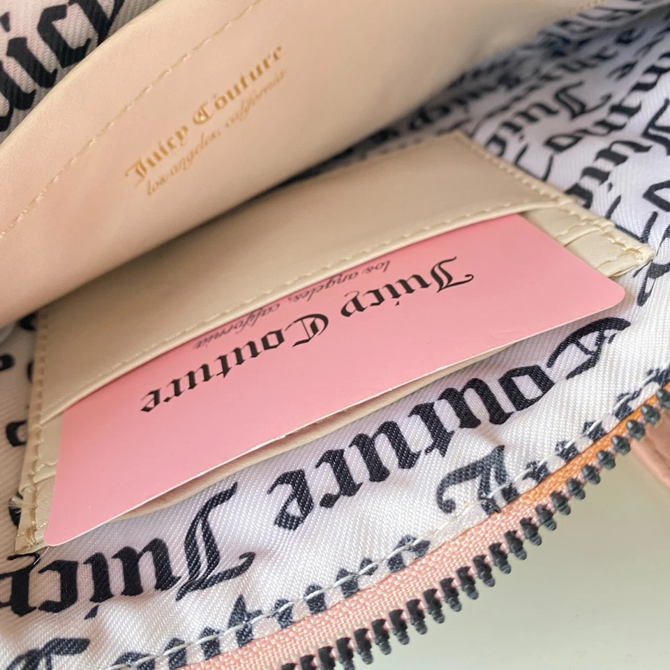 Cartera sin asas vintage Juicy Couture y2k cremallera marrón rosa estampado corazón dorado Foto 4 de 4