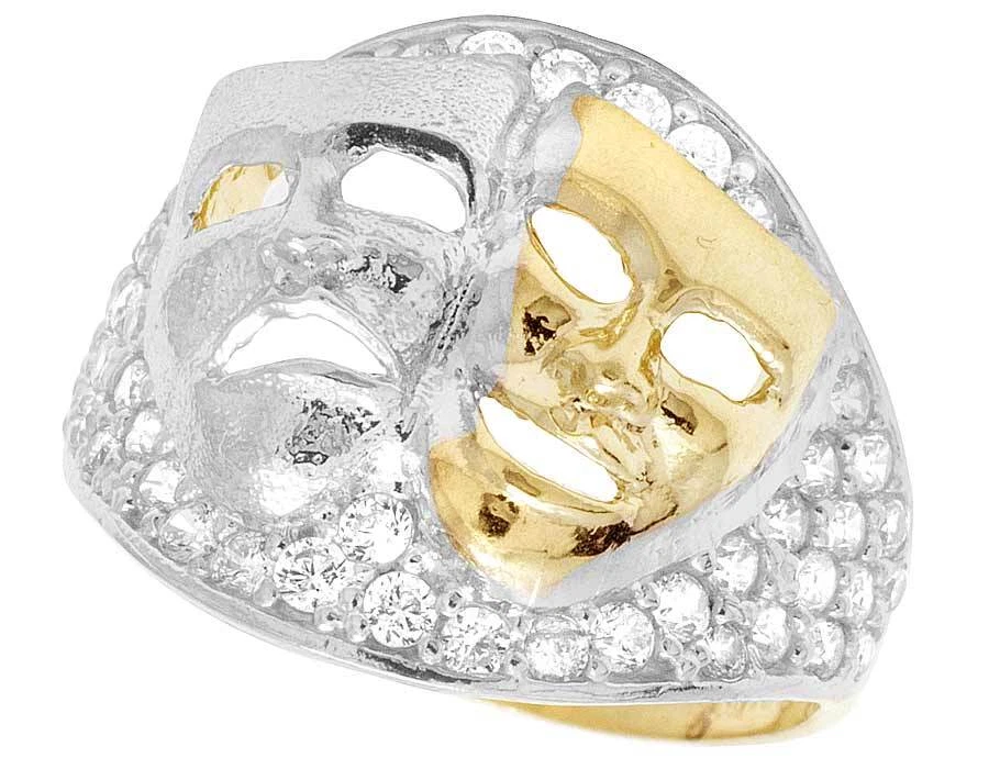 Men's 10K Two Tone Gold Simulated Diamond Laugh Now Cry Later Pinky Ring 18MM - Image 3 of 4