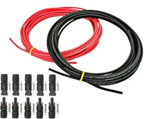 10 AWG and 12 Gauge Red Black Solar Cable Wire with 5 pairs Solar Connectors