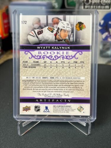 Wyatt Kalynuk 2021 UD Artifacts Rookie Dual Jersey Auto 172 /15 Chicago - Picture 2 of 2